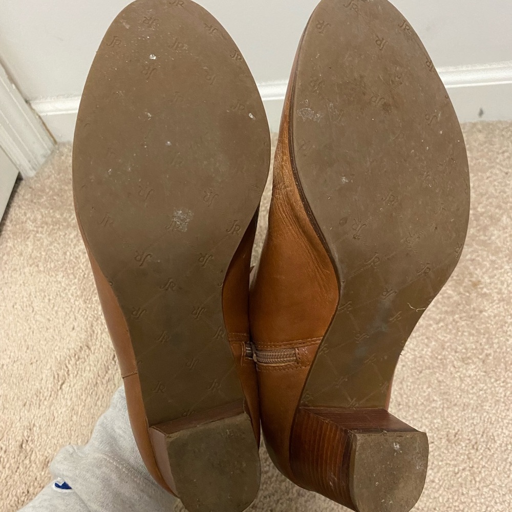 Cognac Jack Rogers Booties with Scalloped Trim